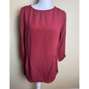 J Jill Top Womens Small Red Oversized 3/4 Sleeve Tunic Blouse Viscose Rayon